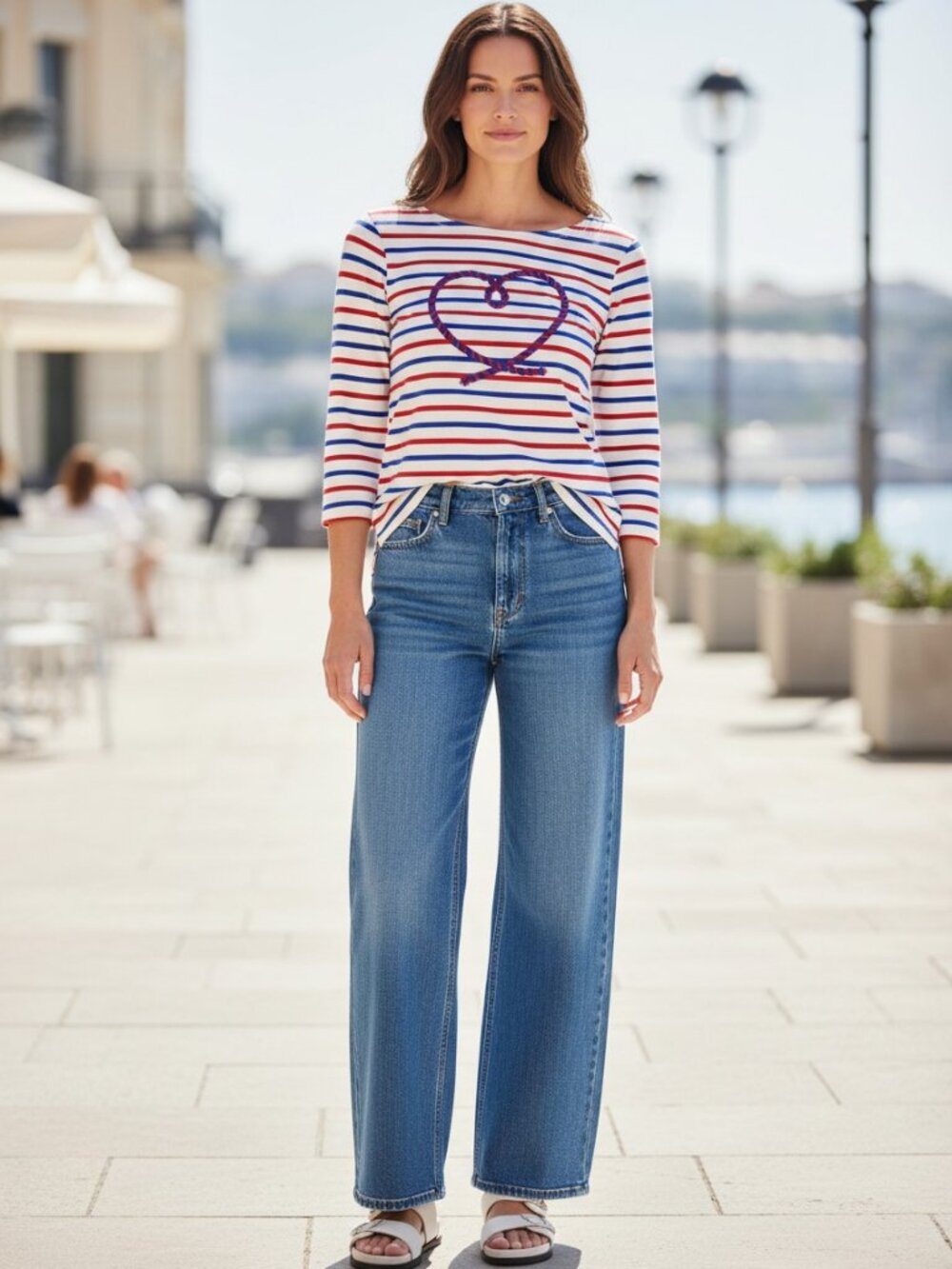 Talbots Striped 3/4 Sleeve Top with Embroidered Heart, SP